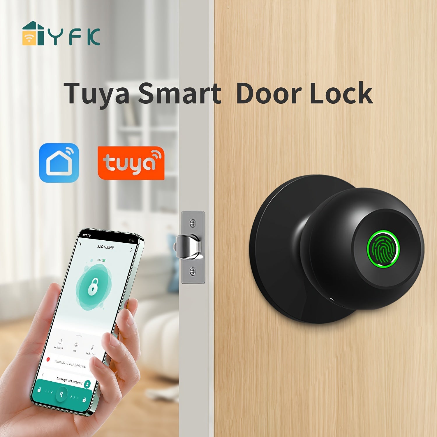 Manenvari Tuya Smart Door Lock BT Wireless Aluminum Alloy 36V Rechargeable Lithium Battery Fingerprint USB Charging Remote Control, Easy Installation Can Smart Home Compatible With Tuya Smart Lift APP For Room, Garage, Office