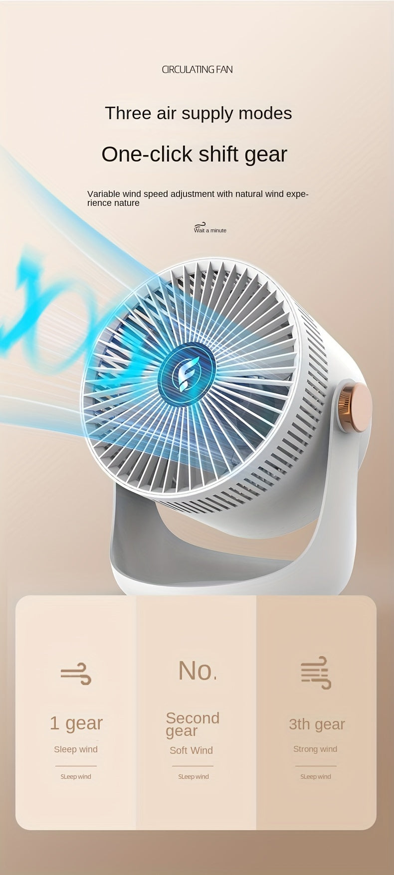 1pc, Smart Home Electric Fan, Charging Desktop Wall Mounted Wind Power Floor Fan, Dormitory Desktop Dual-purpose Air Circulation Fan