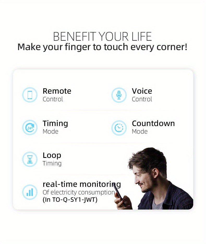 1pc, TUYA WiFi Smart Switch Breaker, Wireless Remote Control Remote Mobile Control, Metering Timer Countdown Smart Home, Tuya, Smart Life