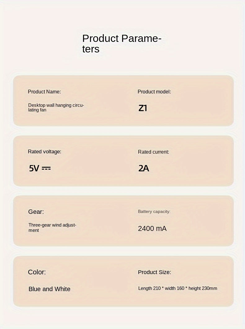 1pc, Smart Home Electric Fan, Charging Desktop Wall Mounted Wind Power Floor Fan, Dormitory Desktop Dual-purpose Air Circulation Fan