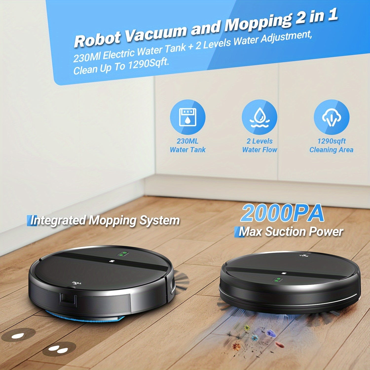 5200mAh Advanced Robot Vacuum Cleaner - Automatic Charging, Sweeping, Mopping, Smart Home Navigation, Quiet Operation, Pet Hair and Allergen Friendly, Easy Scheduled Cleaning