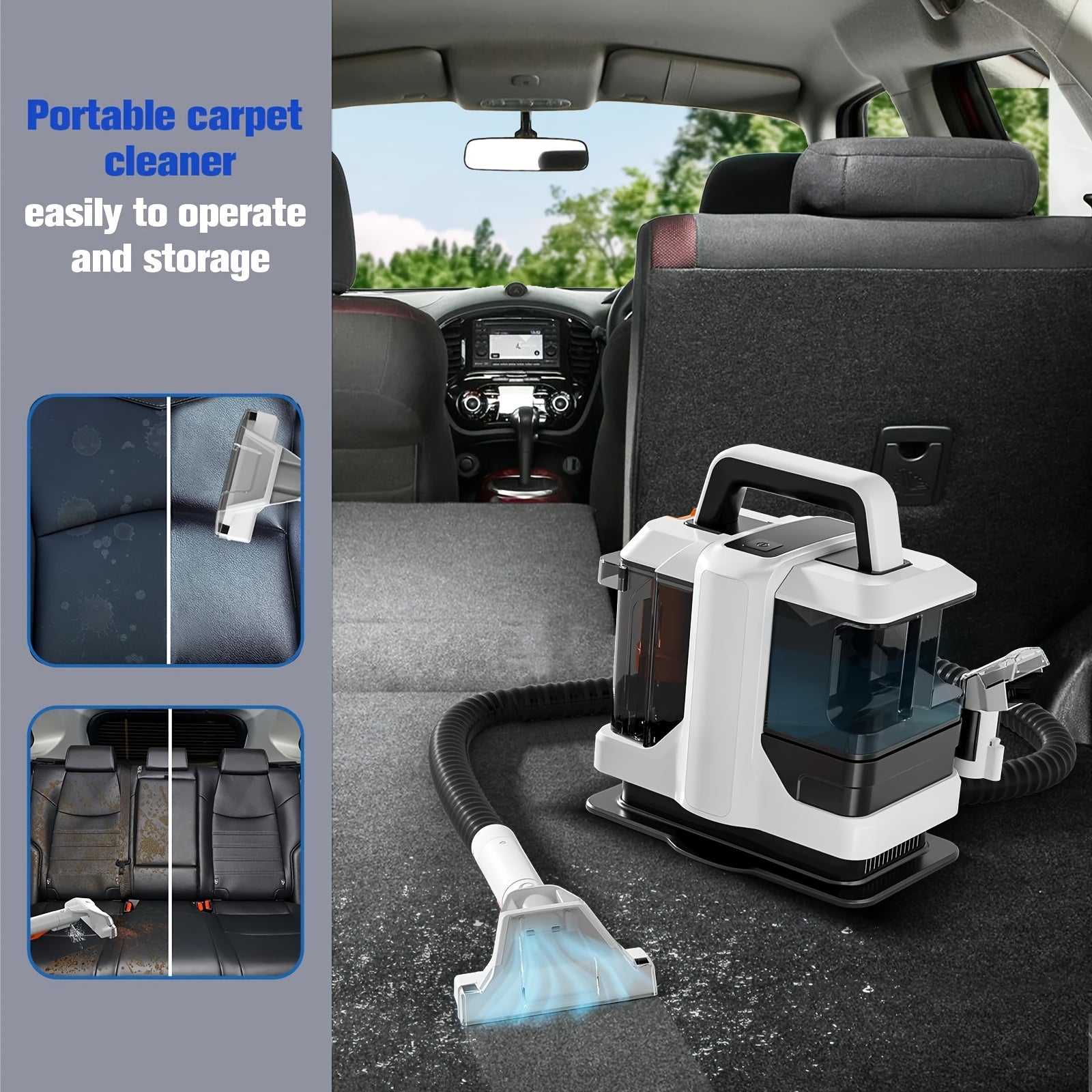 MAMNV Portable 450W Handheld Carpet Cleaner for Sofa Curtain Spray Suction Integrated Machine Clean Machine With 2 Cleaning Tools, Car and Auto Vaccum, Window or Bathroom Glass Cleaner, Powerful Suction with Versatile Tools,