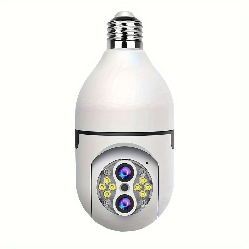 Overscam 6MP 10X Zoom Light Bulb Security WIFI Camera, Wireless Security Camera, Double Lens Mini 355° PTZ Panoramic Smart Home IP Camera, E27 Light Socket Camera 2.4g Full Color Night Vision, Baby Pet Monitor, Two Way Audio