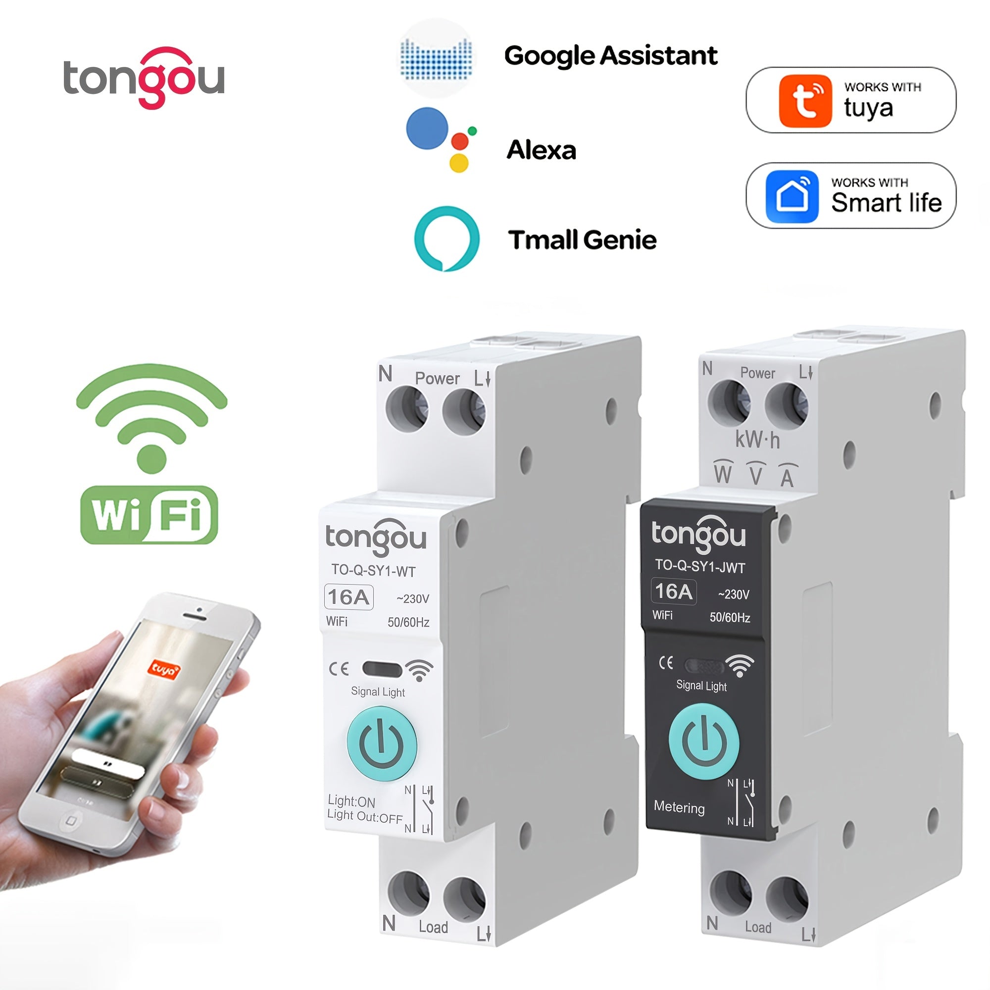 1pc, TUYA WiFi Smart Switch Breaker, Wireless Remote Control Remote Mobile Control, Metering Timer Countdown Smart Home, Tuya, Smart Life