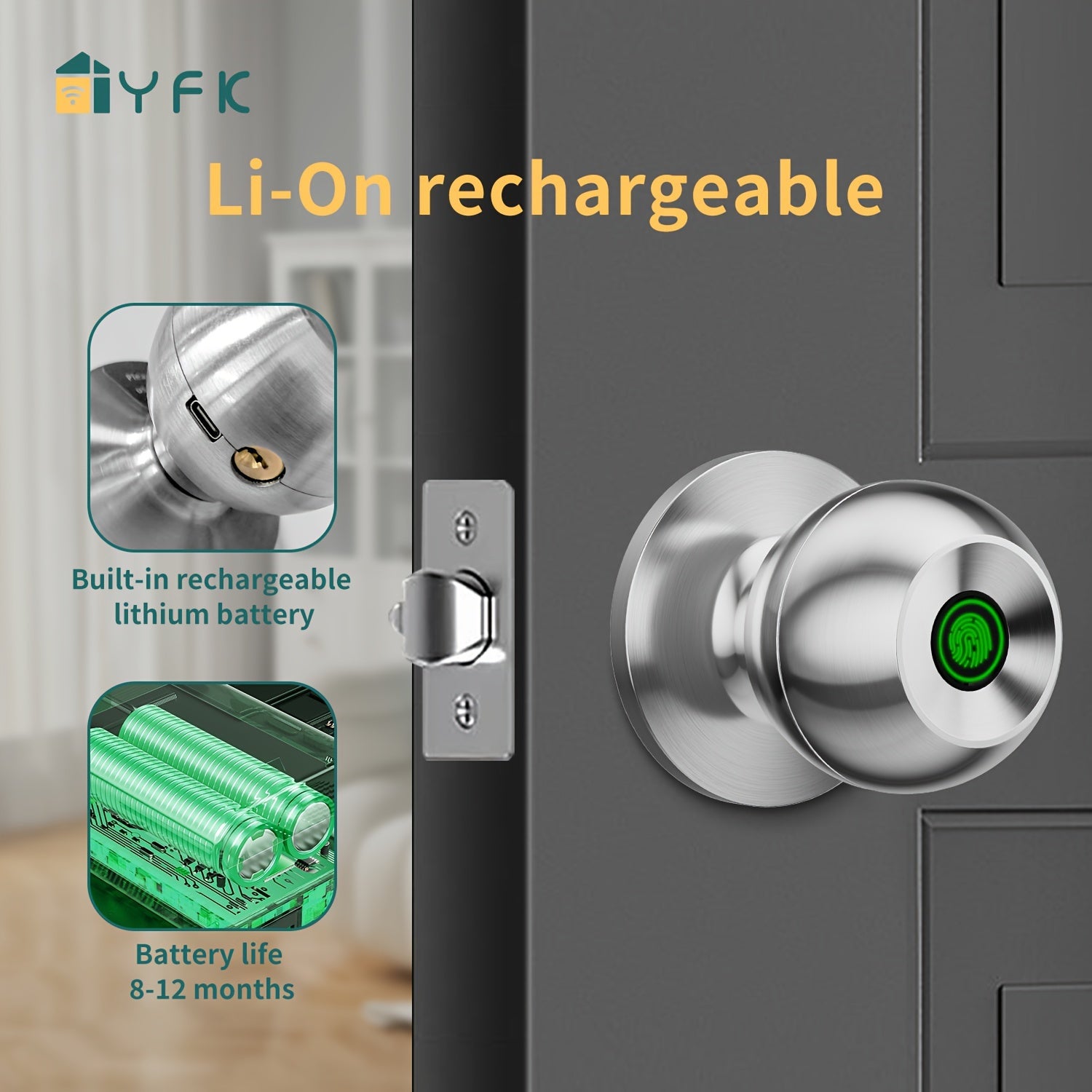 Manenvari Tuya Smart Door Lock BT Wireless Aluminum Alloy 36V Rechargeable Lithium Battery Fingerprint USB Charging Remote Control, Easy Installation Can Smart Home Compatible With Tuya Smart Lift APP For Room, Garage, Office