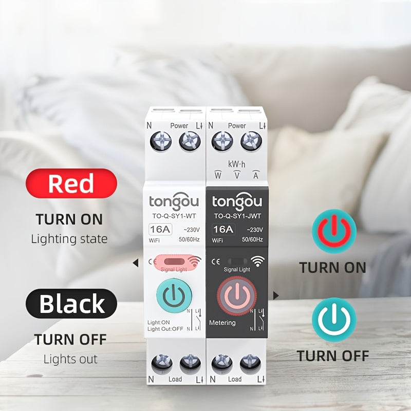 1pc, TUYA WiFi Smart Switch Breaker, Wireless Remote Control Remote Mobile Control, Metering Timer Countdown Smart Home, Tuya, Smart Life