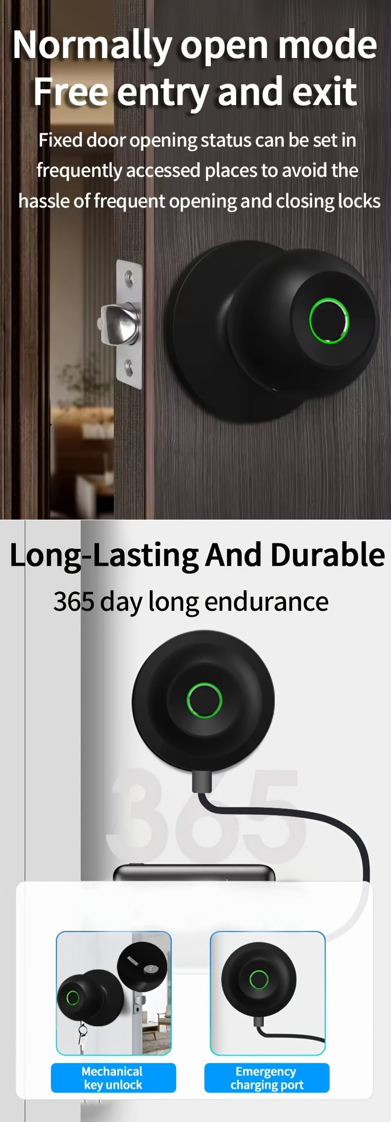 Manenvari Tuya Smart Door Lock BT Wireless Aluminum Alloy 36V Rechargeable Lithium Battery Fingerprint USB Charging Remote Control, Easy Installation Can Smart Home Compatible With Tuya Smart Lift APP For Room, Garage, Office