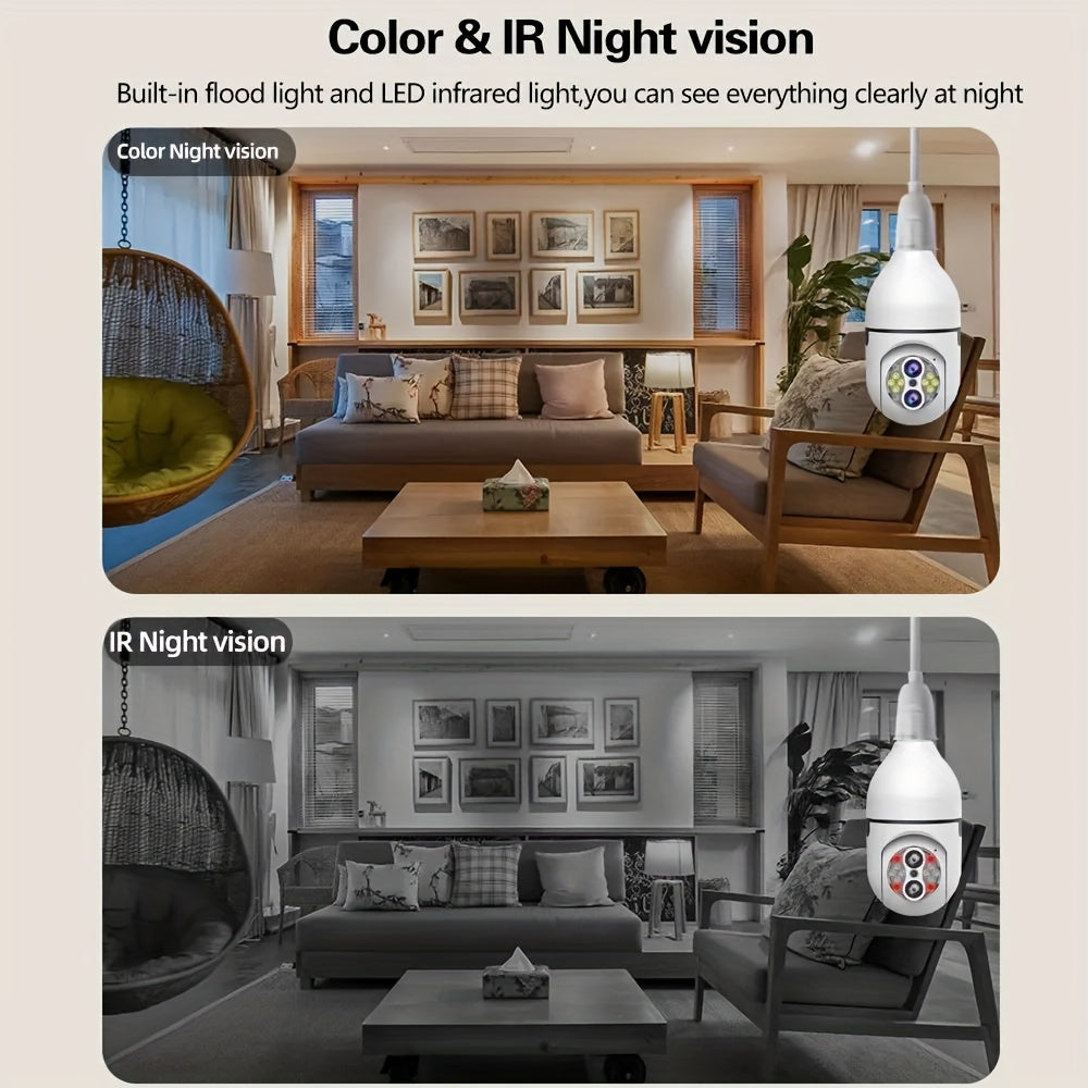 Overscam 6MP 10X Zoom Light Bulb Security WIFI Camera, Wireless Security Camera, Double Lens Mini 355° PTZ Panoramic Smart Home IP Camera, E27 Light Socket Camera 2.4g Full Color Night Vision, Baby Pet Monitor, Two Way Audio