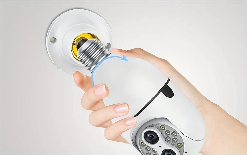 Overscam 6MP 10X Zoom Light Bulb Security WIFI Camera, Wireless Security Camera, Double Lens Mini 355° PTZ Panoramic Smart Home IP Camera, E27 Light Socket Camera 2.4g Full Color Night Vision, Baby Pet Monitor, Two Way Audio