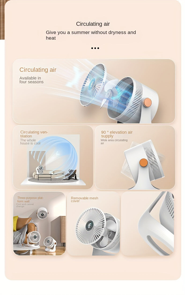 1pc, Smart Home Electric Fan, Charging Desktop Wall Mounted Wind Power Floor Fan, Dormitory Desktop Dual-purpose Air Circulation Fan