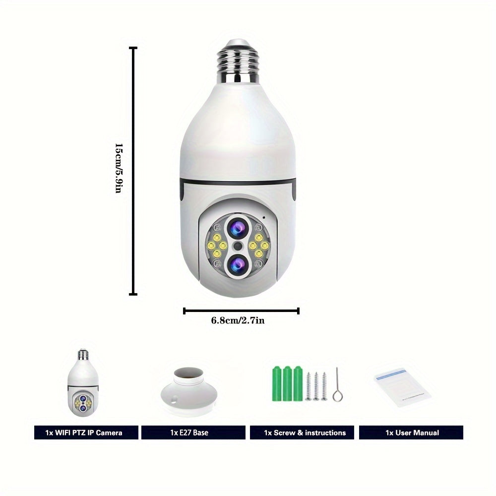 Overscam 6MP 10X Zoom Light Bulb Security WIFI Camera, Wireless Security Camera, Double Lens Mini 355° PTZ Panoramic Smart Home IP Camera, E27 Light Socket Camera 2.4g Full Color Night Vision, Baby Pet Monitor, Two Way Audio