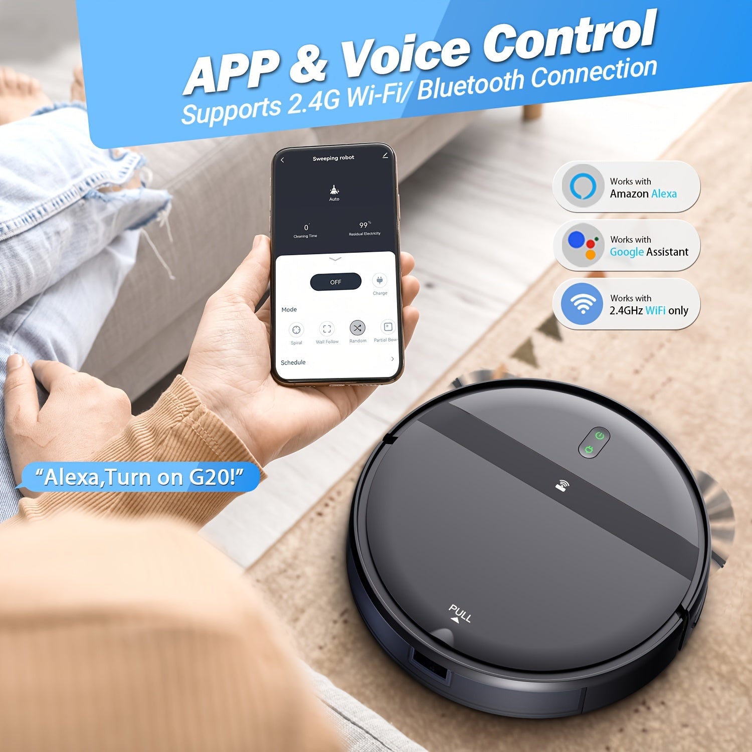5200mAh Advanced Robot Vacuum Cleaner - Automatic Charging, Sweeping, Mopping, Smart Home Navigation, Quiet Operation, Pet Hair and Allergen Friendly, Easy Scheduled Cleaning