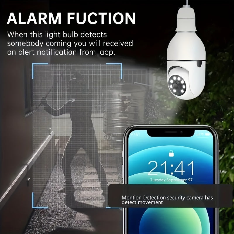 New HD 1080P 2.4Ghz Wifi E27 Light Bulb IP Camera Smart Home Security Video Surveillance Network PTZ Camera System Supprt Two Way Audio Mobile Motion Detection Audible And Visual Active Defense Alarm Notification Push Baby Mo