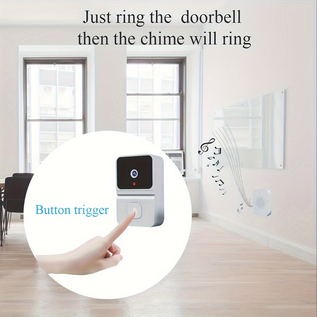 1pc (Build-in Battery) Smart WIFI Doorbell, Security Wireless Intelligent Visual Video Intercom Doorbell, 2-Way Audio, Night Vision, USB Rechargeable Low Power Consumption, Support 2.4G Wifi, Wireless Doorbells for Home, Smar