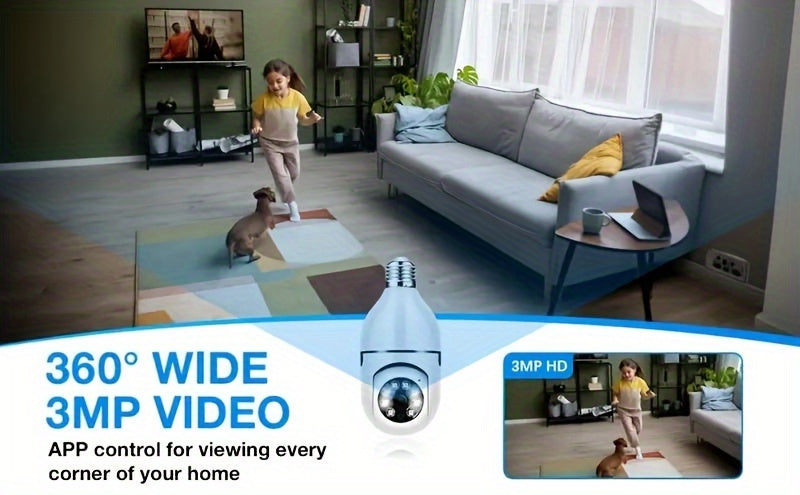 New HD 1080P 2.4Ghz Wifi E27 Light Bulb IP Camera Smart Home Security Video Surveillance Network PTZ Camera System Supprt Two Way Audio Mobile Motion Detection Audible And Visual Active Defense Alarm Notification Push Baby Mo