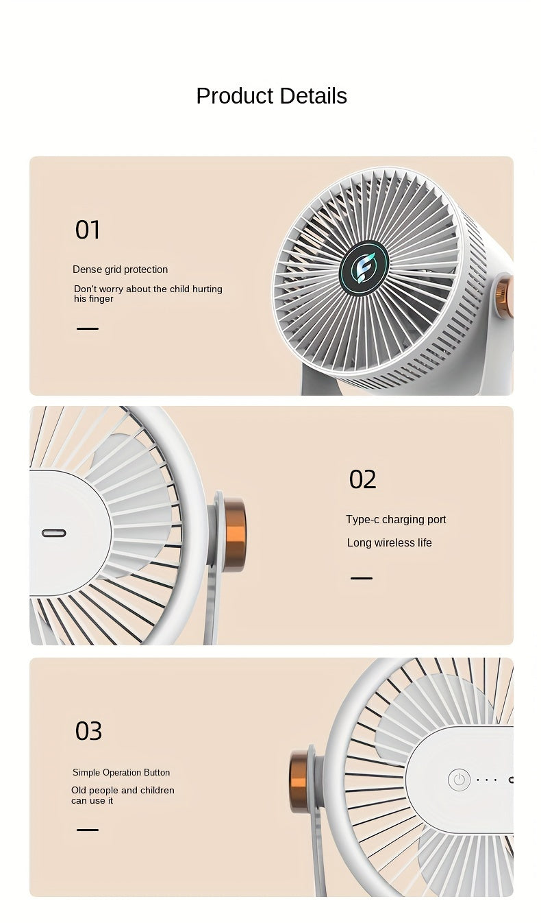 1pc, Smart Home Electric Fan, Charging Desktop Wall Mounted Wind Power Floor Fan, Dormitory Desktop Dual-purpose Air Circulation Fan