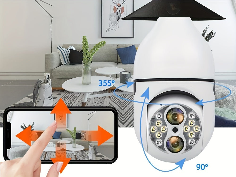 Overscam 6MP 10X Zoom Light Bulb Security WIFI Camera, Wireless Security Camera, Double Lens Mini 355° PTZ Panoramic Smart Home IP Camera, E27 Light Socket Camera 2.4g Full Color Night Vision, Baby Pet Monitor, Two Way Audio