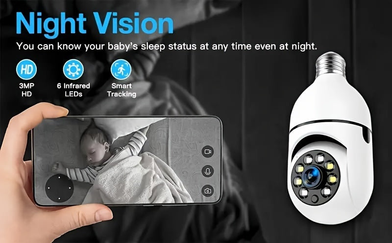 New HD 1080P 2.4Ghz Wifi E27 Light Bulb IP Camera Smart Home Security Video Surveillance Network PTZ Camera System Supprt Two Way Audio Mobile Motion Detection Audible And Visual Active Defense Alarm Notification Push Baby Mo
