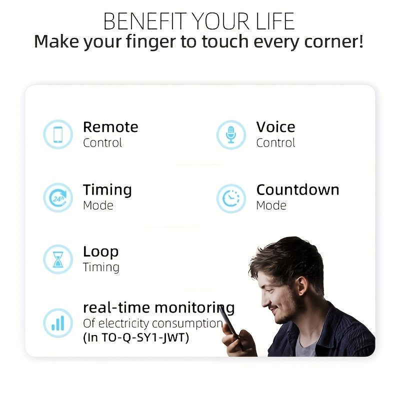 1pc, TUYA WiFi Smart Switch Breaker, Wireless Remote Control Remote Mobile Control, Metering Timer Countdown Smart Home, Tuya, Smart Life