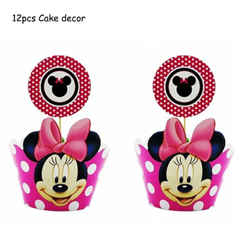 Disney Minnie Mouse Theme Birthday Party Shower Paper Disposable Tableware for girl favor DIY balloon Paper Cup Cake Plate Decor
