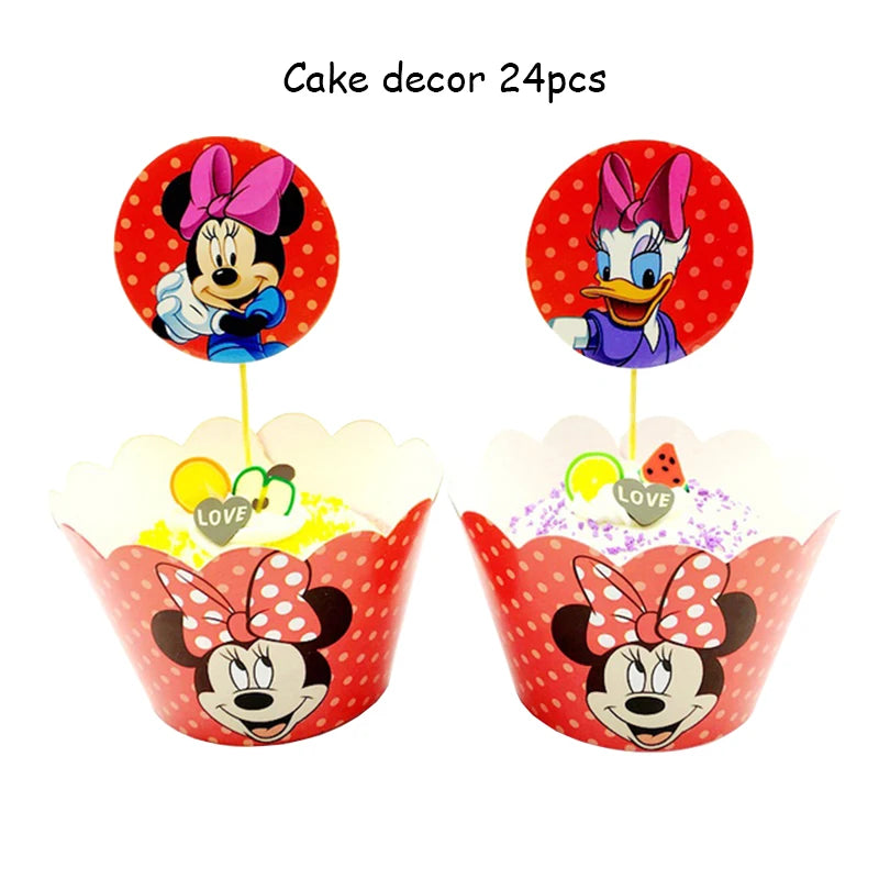Disney Minnie Mouse Theme Birthday Party Shower Paper Disposable Tableware for girl favor DIY balloon Paper Cup Cake Plate Decor