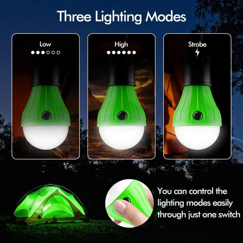 Portable Camping Light Mini LED Bulb Emergency Lamp 3 Lighting Modes Outdoor Night Work Lights Tent Hanging Lamp with Hooks