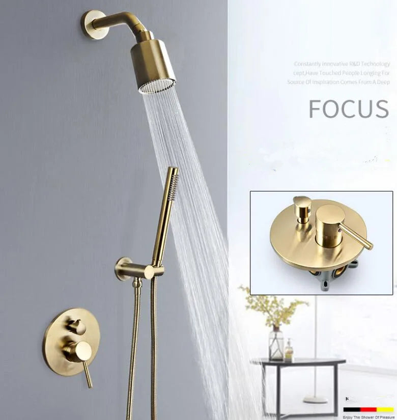 Bathroom Shower Set In Wall Brushed Gold Rainfall Shower Mixer, Cold & Hot Brass Bath and Shower Mixer Tap Brass Bathroom Faucet