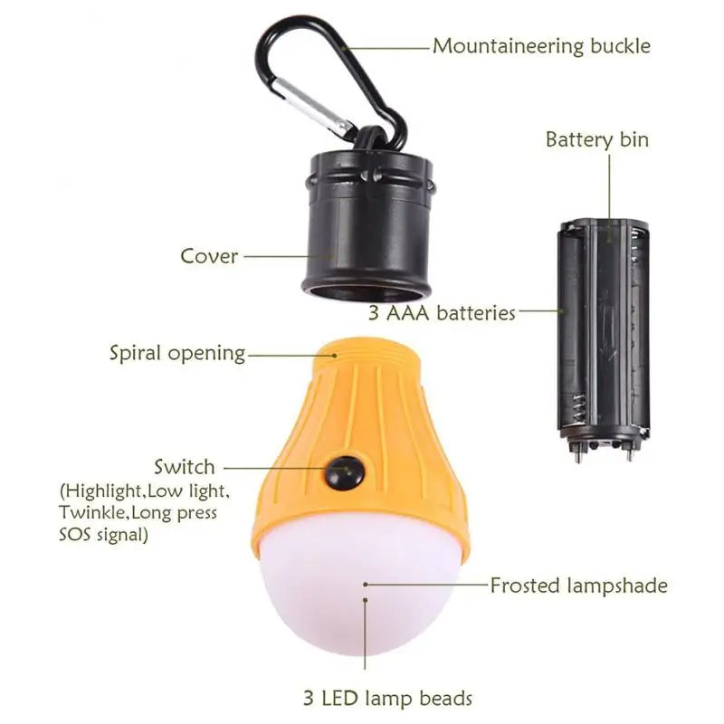 Portable Camping Light Mini LED Bulb Emergency Lamp 3 Lighting Modes Outdoor Night Work Lights Tent Hanging Lamp with Hooks