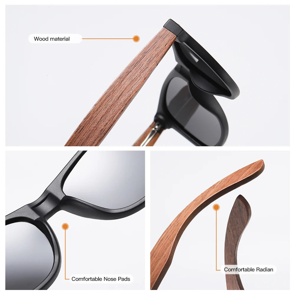 GM Environment-Friendly Retro Walnut Wood Sunglasses UV400 Polarized Bamboo Sunglasses Men's Fashion