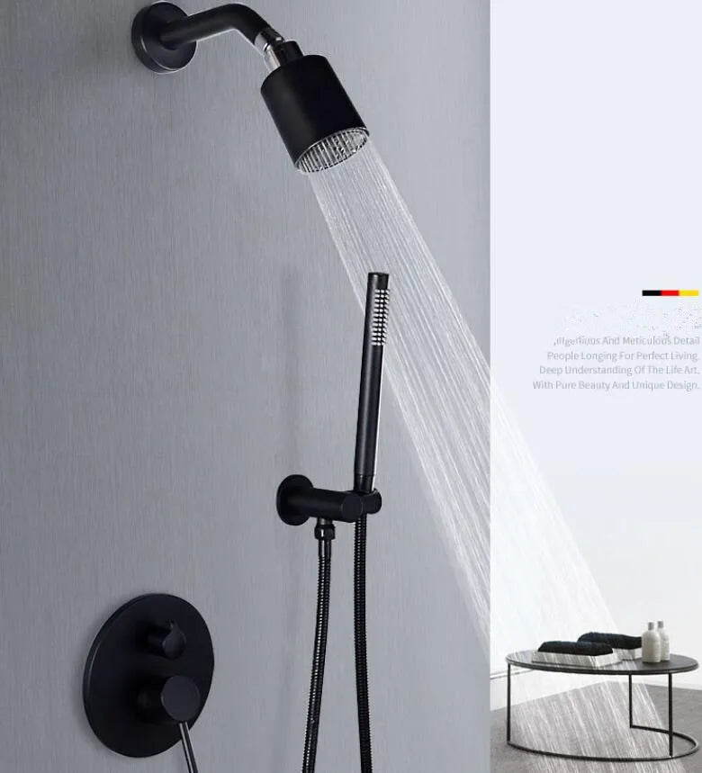 Bathroom Shower Set In Wall Brushed Gold Rainfall Shower Mixer, Cold & Hot Brass Bath and Shower Mixer Tap Brass Bathroom Faucet