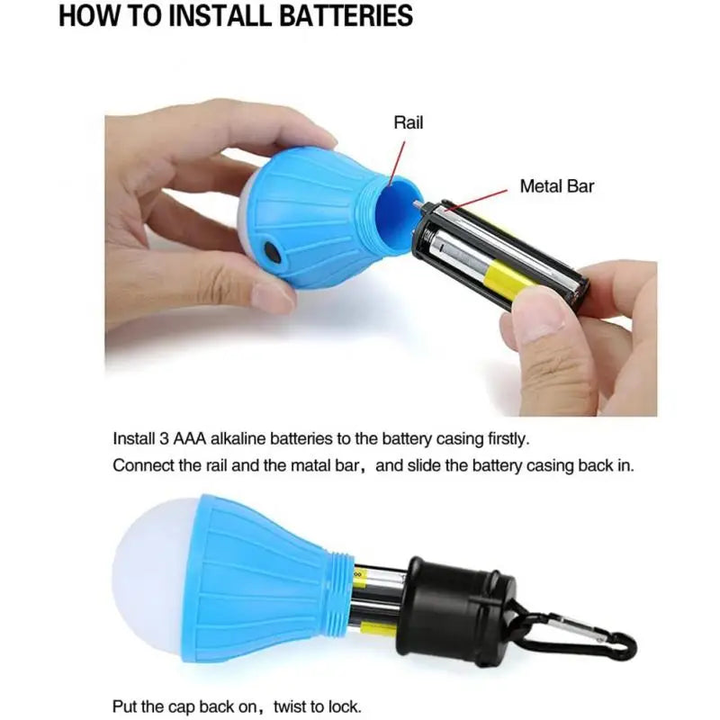 Portable Camping Light Mini LED Bulb Emergency Lamp 3 Lighting Modes Outdoor Night Work Lights Tent Hanging Lamp with Hooks