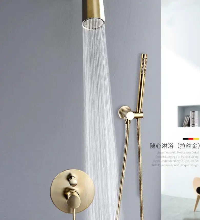 Bathroom Shower Set In Wall Brushed Gold Rainfall Shower Mixer, Cold & Hot Brass Bath and Shower Mixer Tap Brass Bathroom Faucet