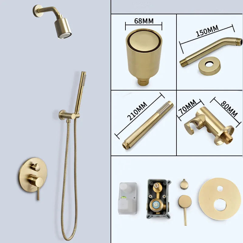 Bathroom Shower Set In Wall Brushed Gold Rainfall Shower Mixer, Cold & Hot Brass Bath and Shower Mixer Tap Brass Bathroom Faucet