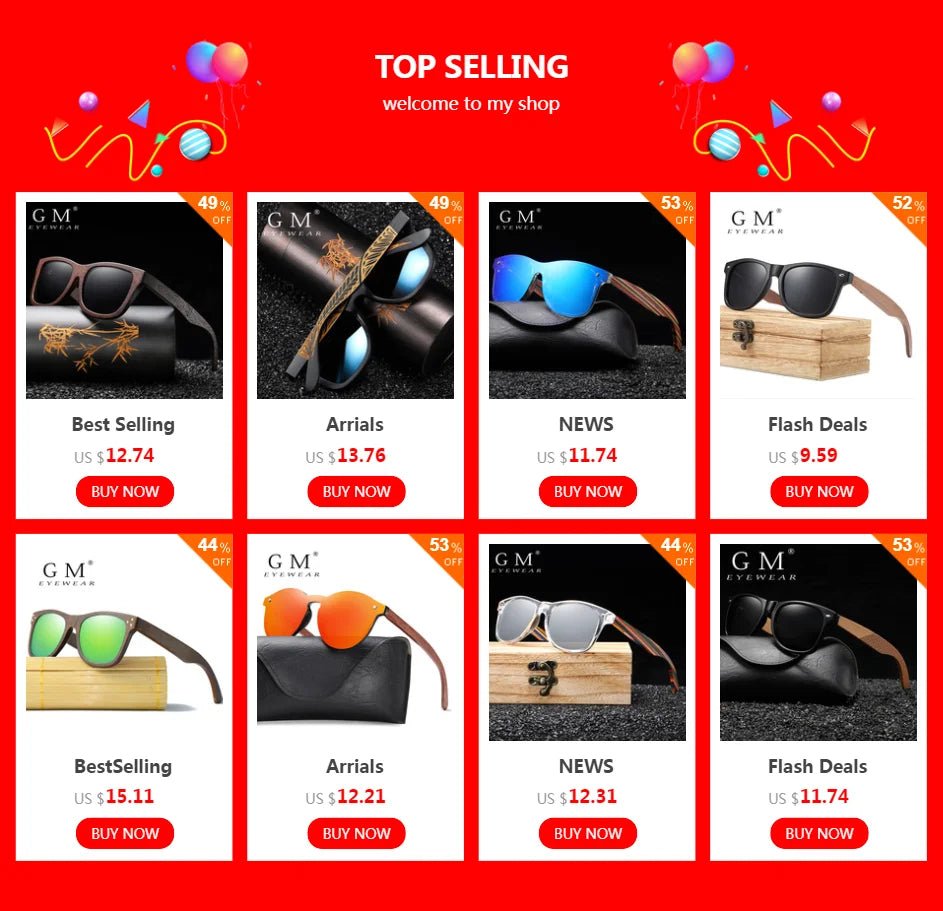 GM Environment-Friendly Retro Walnut Wood Sunglasses UV400 Polarized Bamboo Sunglasses Men's Fashion