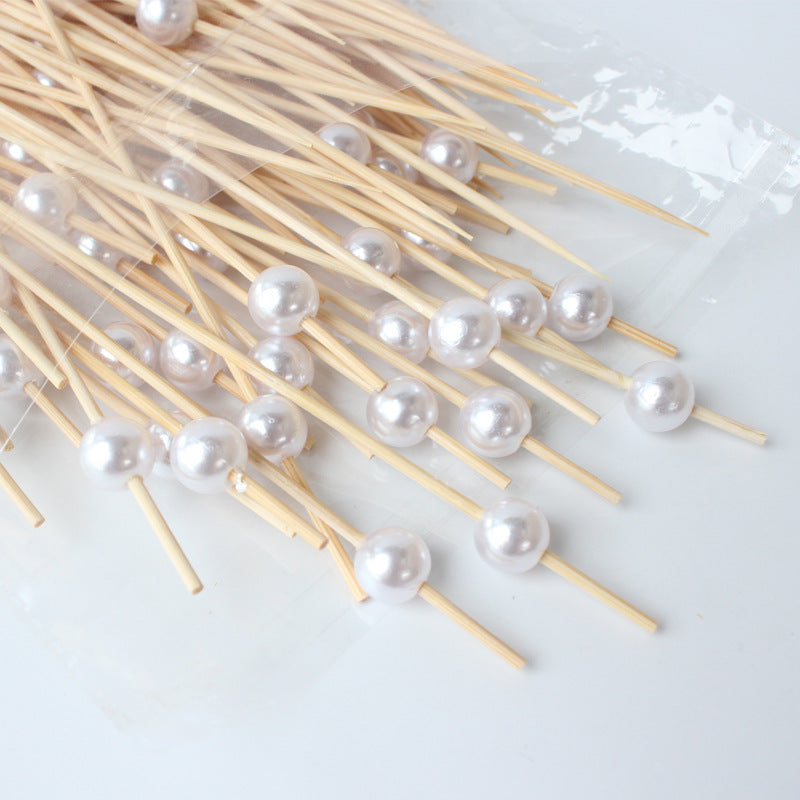 100pcs 12cm Gold Beads Bamboo Fruit Sticks Fruit Salad Snack Fork Cocktail Decor Cake Buffet Toothpicks Party Tableware Supplies
