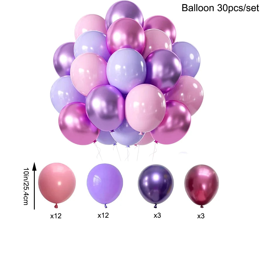 Purple Pink Birthday Party Decorations Set with Happy Birthday Banner, Tissue Paper Pompoms, Tassel Garland, and Balloon Set