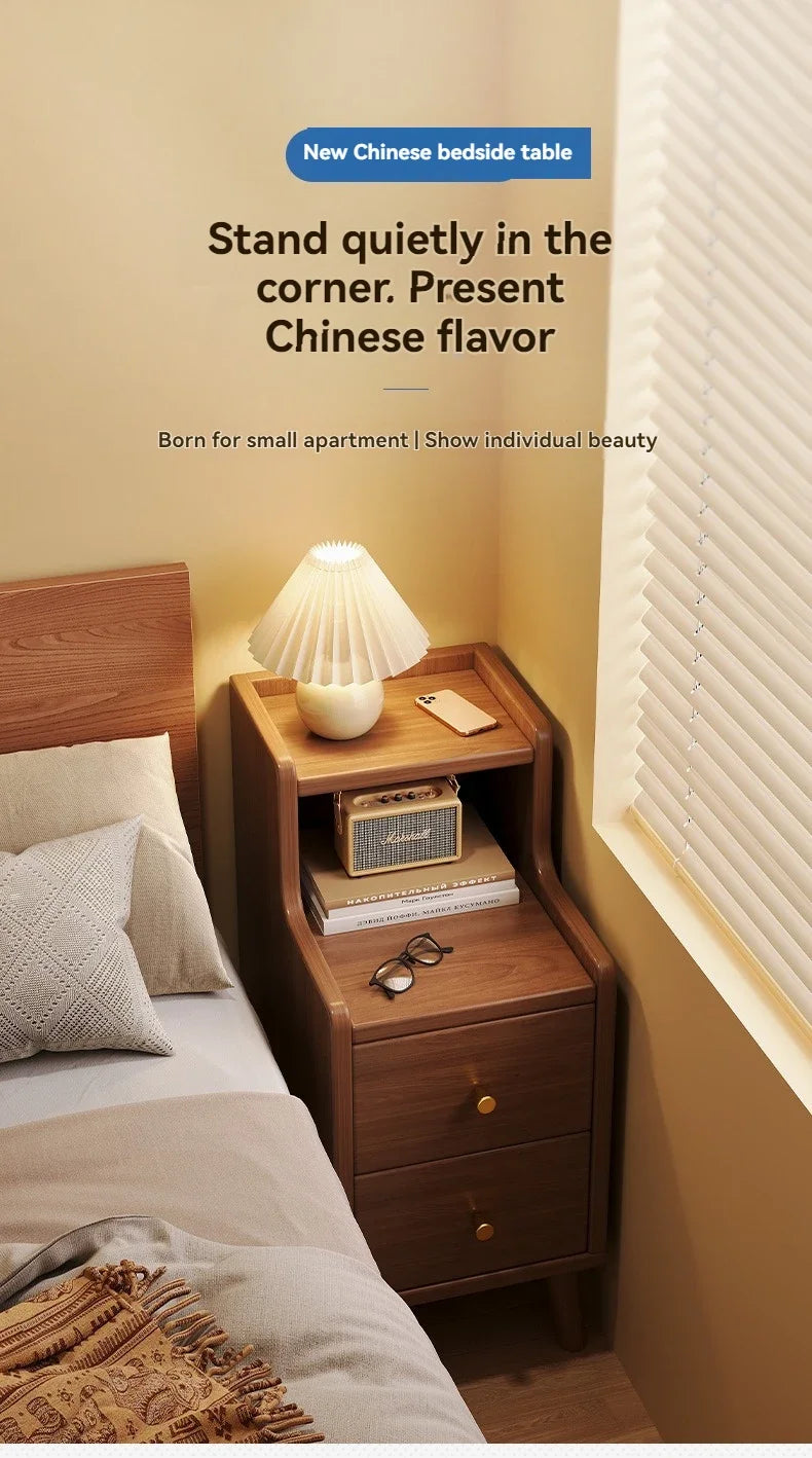 Bedside cabinet, household small bedroom storage, narrow cabinet, mini storage shelf, solid wood color, multi-purpose storage