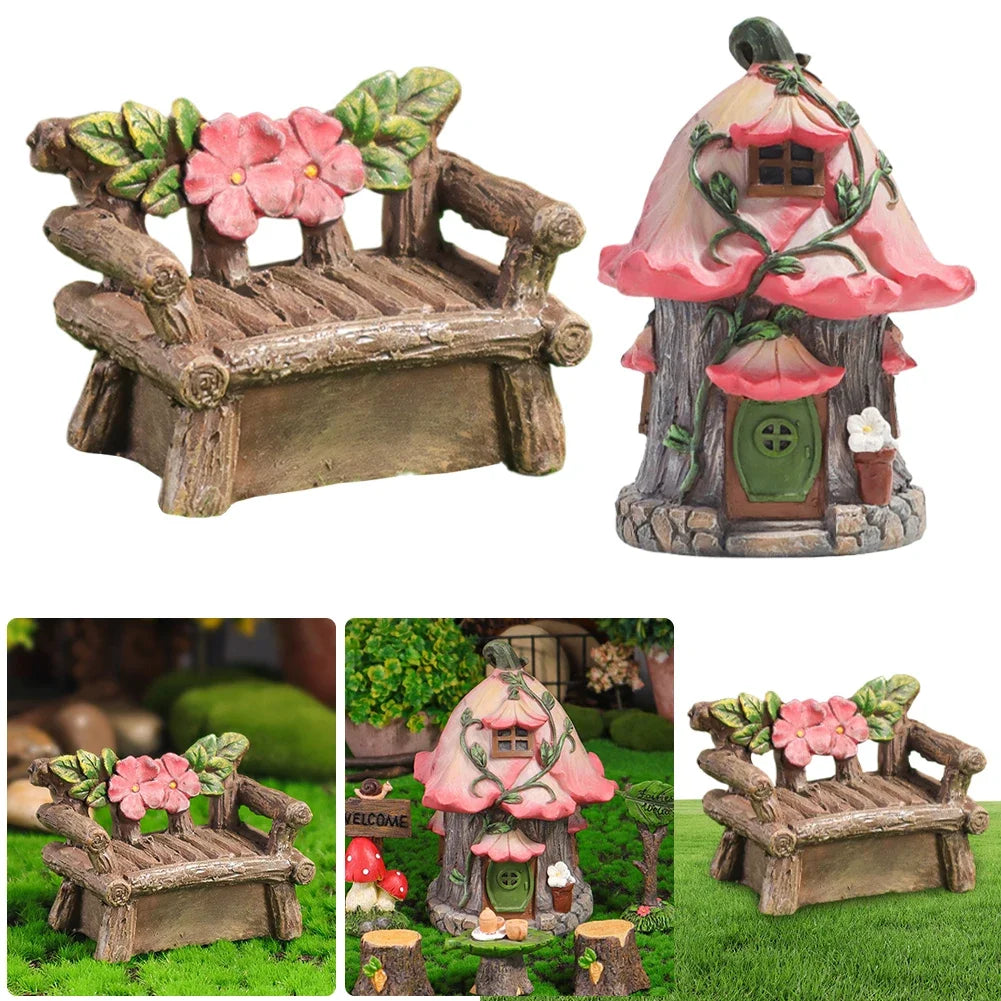 Fairy Garden Kit Resin Garden Cottage Figurines Mini Fairy Cottage House for Fairy Garden Miniature Moss Landscape DIY