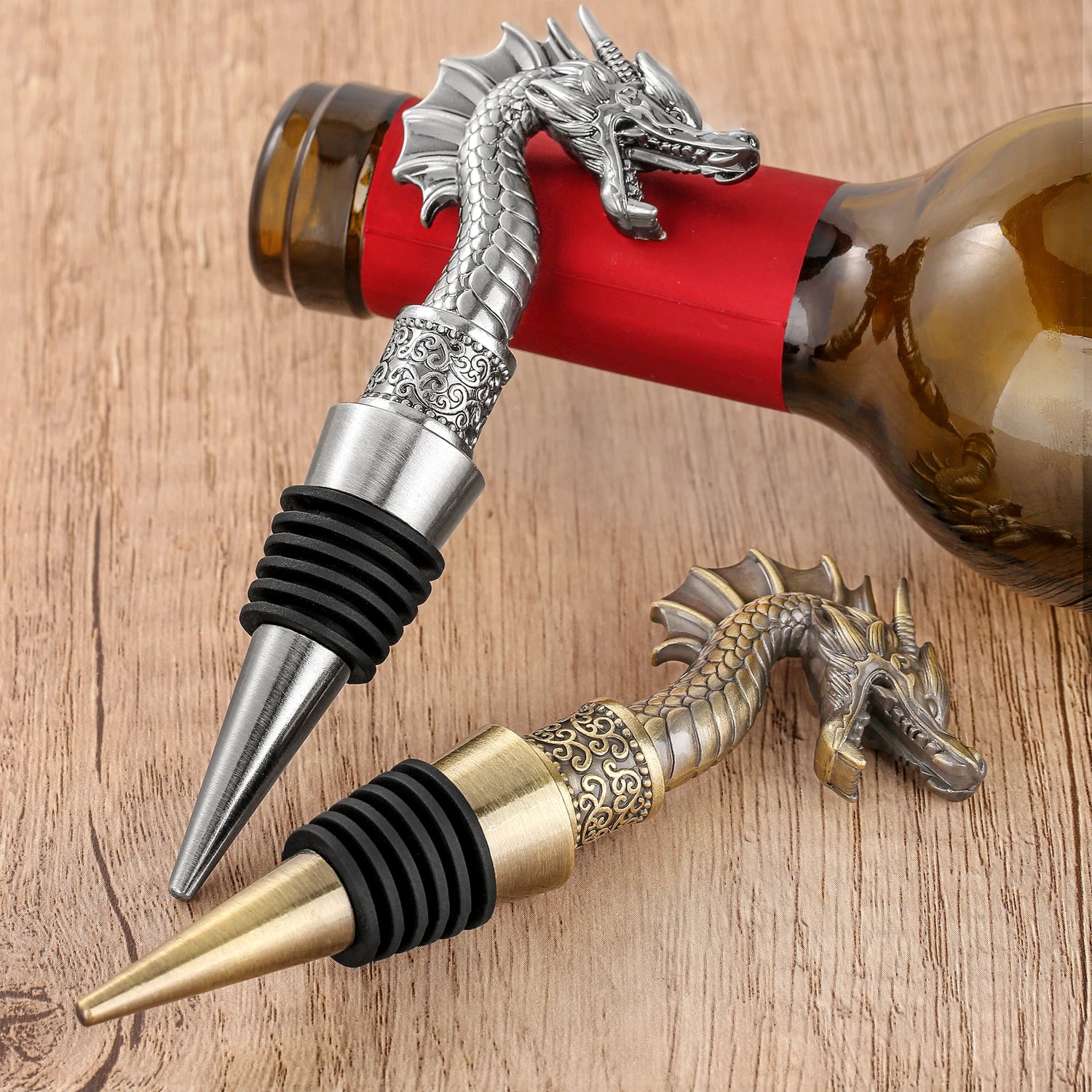LKKCHER Useful 2-in-1 Dragon Head Wine Stopper and Opener Fashion Home Bar Ornaments Bottle Saver 2024 New Year Gifts for Men