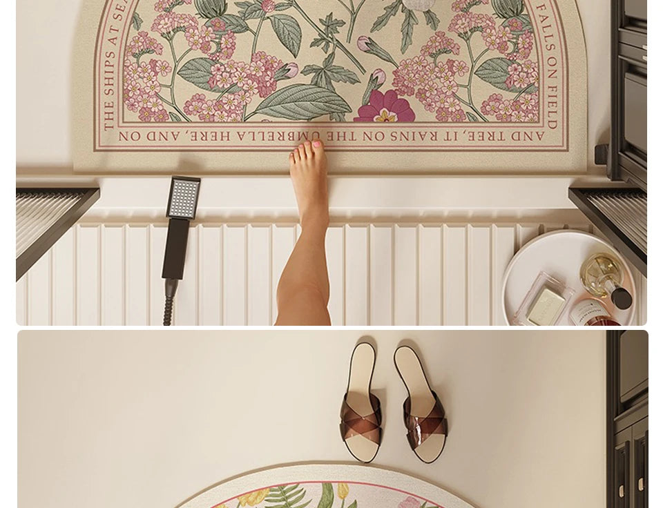 Bathroom Mat Semicircular Rug Absorbent Toilet Carpet Doormat Floor Mats Water-absorbent Soft Washable Bath Non-slip Area Rugs