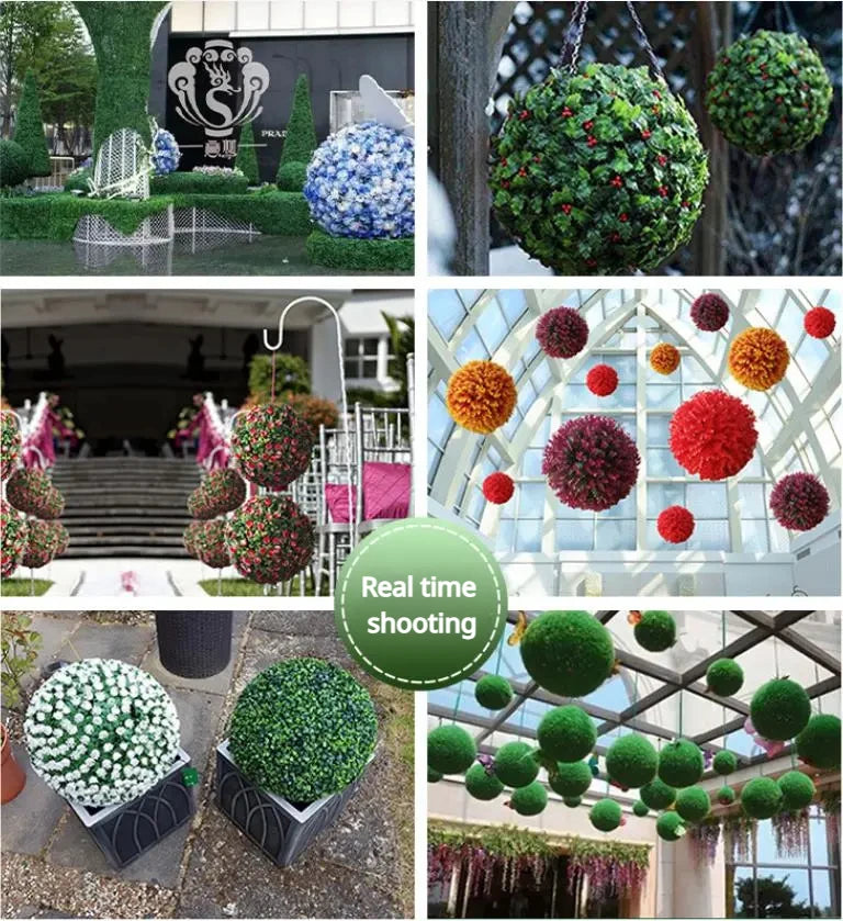 Artificial Grass Ball Eucalyptus Leaf Green Plant Fake Grass Landscaping Tree Shed Roof Home Garden Wedding Atmosphere Decor