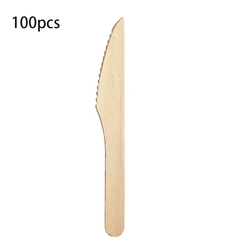 50/100pcs Wooden Fruit Cake Forks Western-style Meat Steak Pasta Disposable Tableware Wedding Birthday Party Cake Accessories