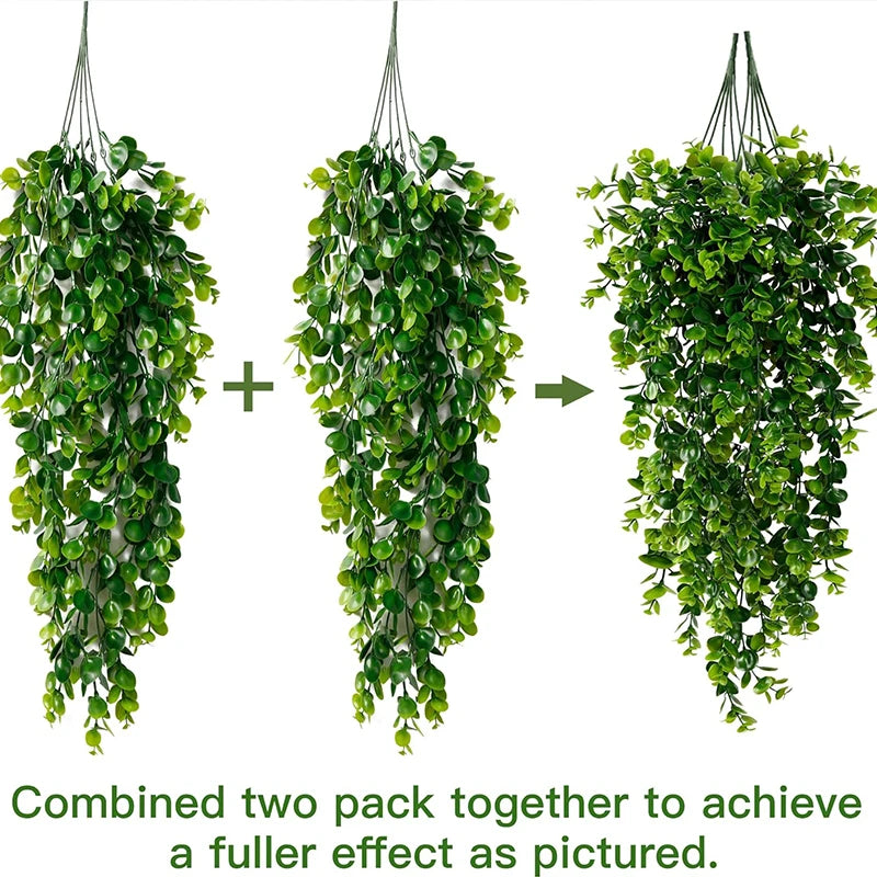 1/2PCS Artificial Hanging Plants Faux Eucalyptus Leaf Greenery Vine Outdoor UV Resistant Plastic Plants for Home Wedding Decor