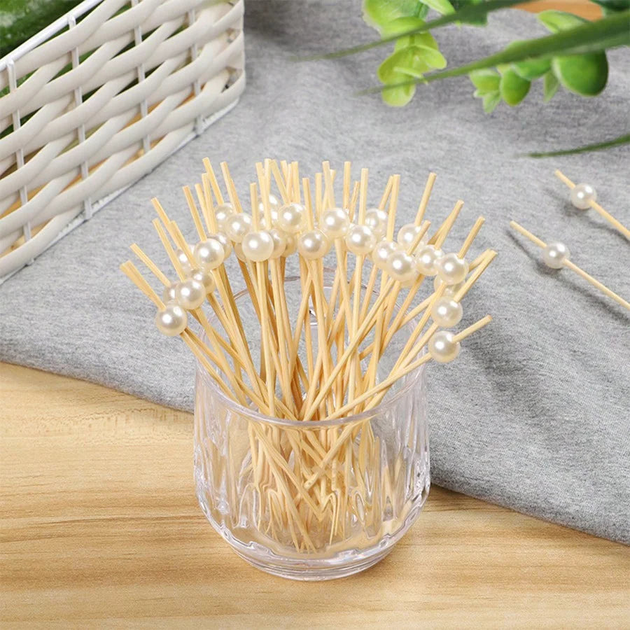 100pcs /50pcs Bamboo Fruit Fork Cocktail Prikker Skewers Disposable Fruit Fork Cocktail Prikkers Forks Food Picks Wedding Party