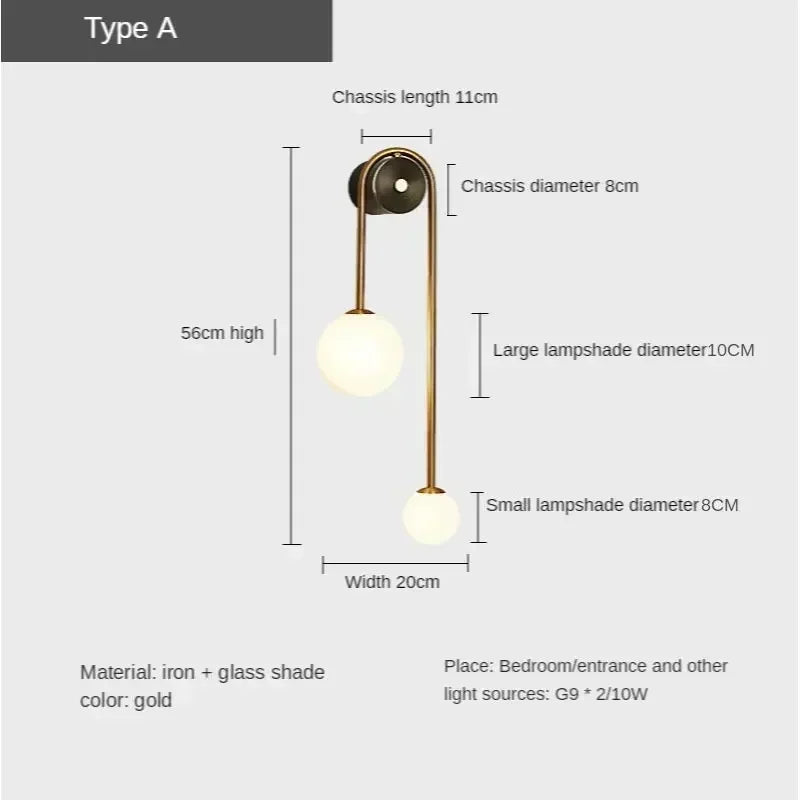 Modern Bedroom Bedside Wall Light Lamp Glass Ball  LED Gold Home Decor Living Room Corridor Interior Lighting Sconce Luminaire