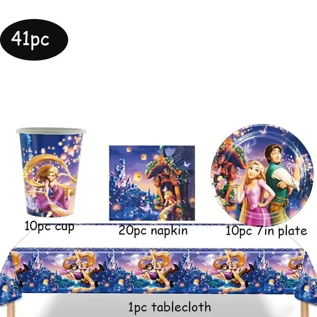 Disney Tangled Rapunzel Princess Party Decorations Disposable Paper Cup Plate Banner Balloons for Girls Birthday Party Supplies