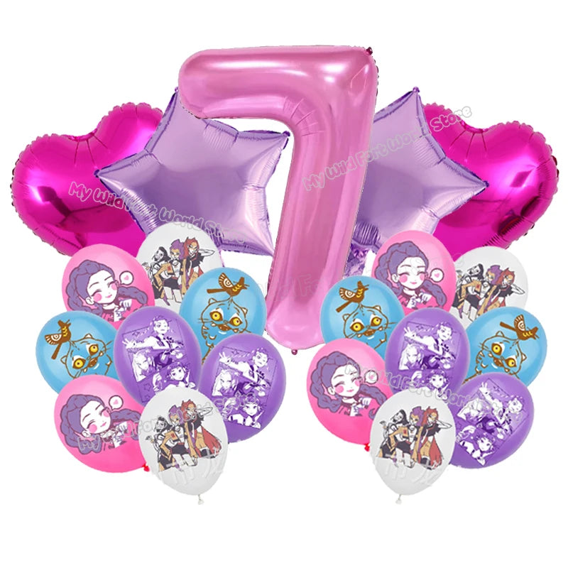 Kpop Demon Hunters Birthday Balloons Decoration Set Music Girl Number Aluminum Film Ballons Kids Party Supplies Gift Favor Decor