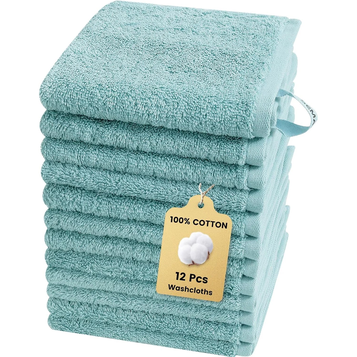 12 Pack Cotton Washcloths Solid Bulk Set SEMAXE 100% Cotton Ultra Soft Face Towels Absorbency for Bathroom Spa Cleaning Supplies