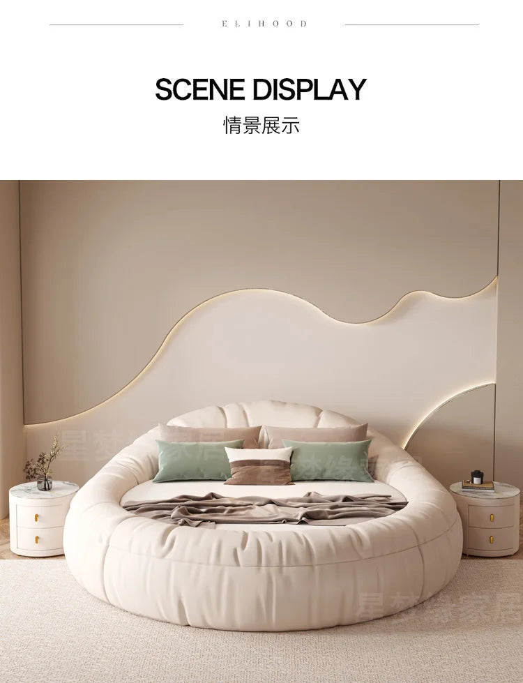 Minimalist white round bed 220x220cm high-end fashion creativity bedroom beds modern home camas moderrnas inteligentes furniture