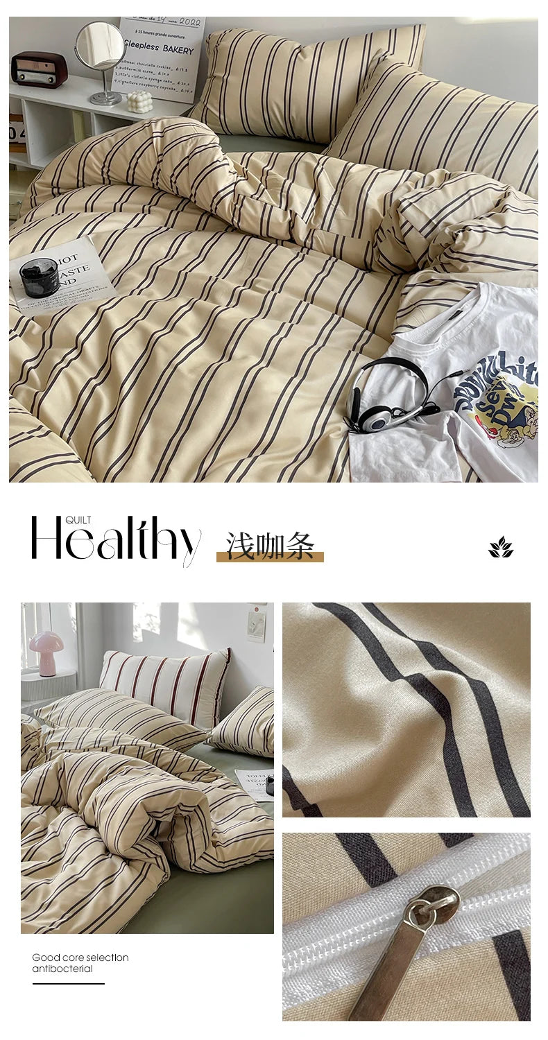 Stripe Bedding Comforter Set with Pillowcase bed sheet Single Full Size Bed Linen Duvet Cover Set Queen/King Double Single Bed